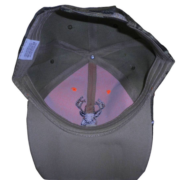 Embroidered Deer Hunter Ball Cap, Green Camo & Orange Safety Panel Trucker Hat - Picture 4 of 4